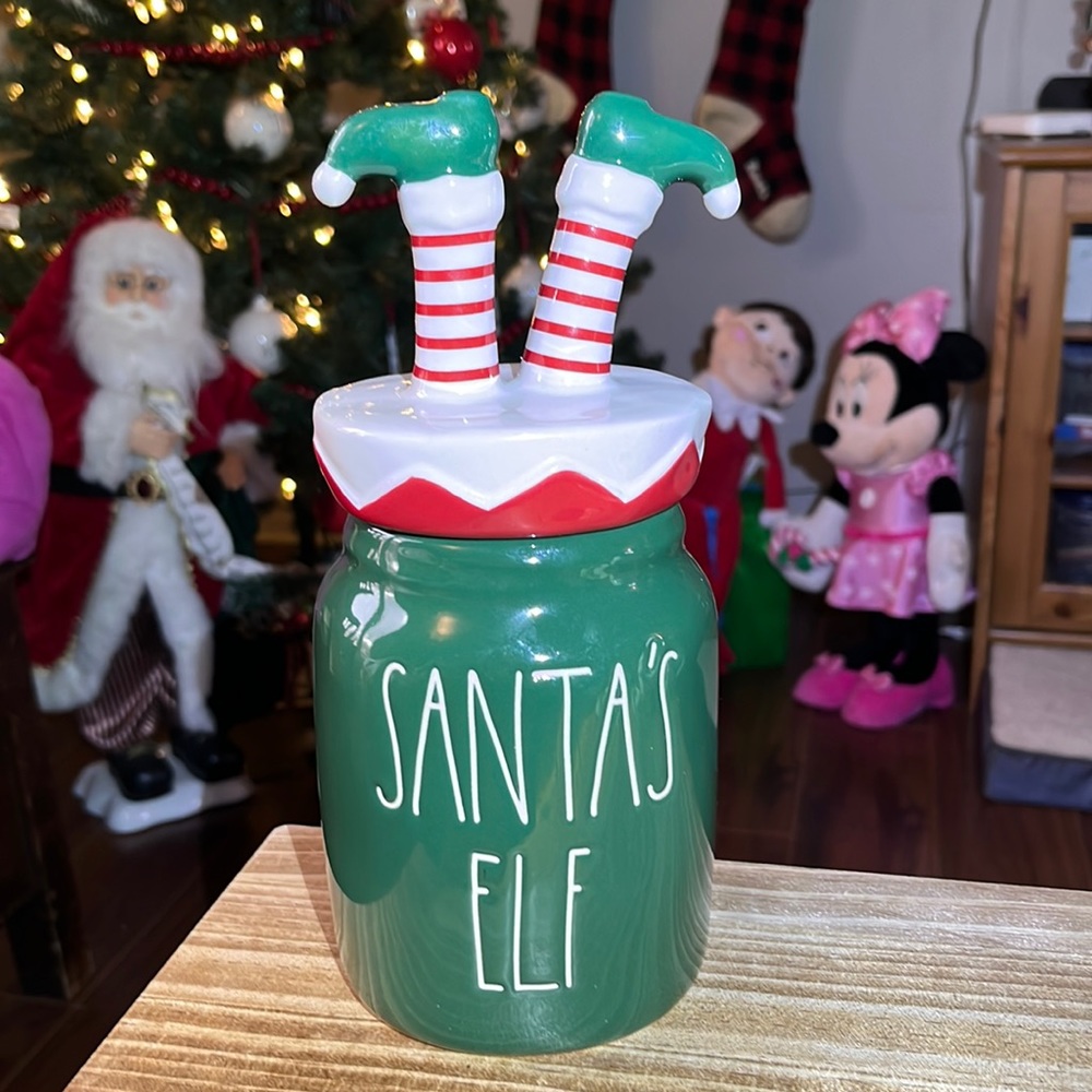 Rae dunn SANTAS ELF  feet canister